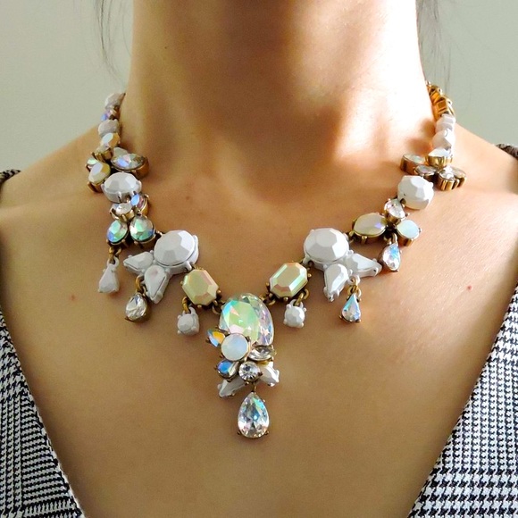 J Crew Aged Brass White Bauble & Multi-Colour Crystal Statement Necklace - Picture 4 of 4